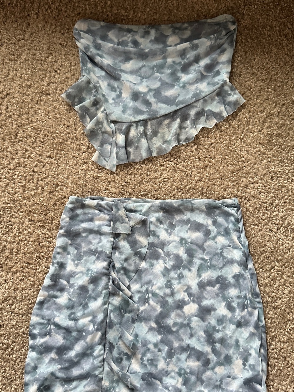Full Tilt Blue-Grey Printed Wrap Skort with Ruffle Trim